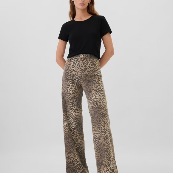 Leading the Way High Rise Wide Leg Crop Leopard Denim Pant main image 0